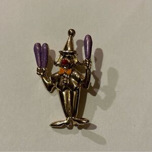 Clown Brooch with Purple and Gold Accents